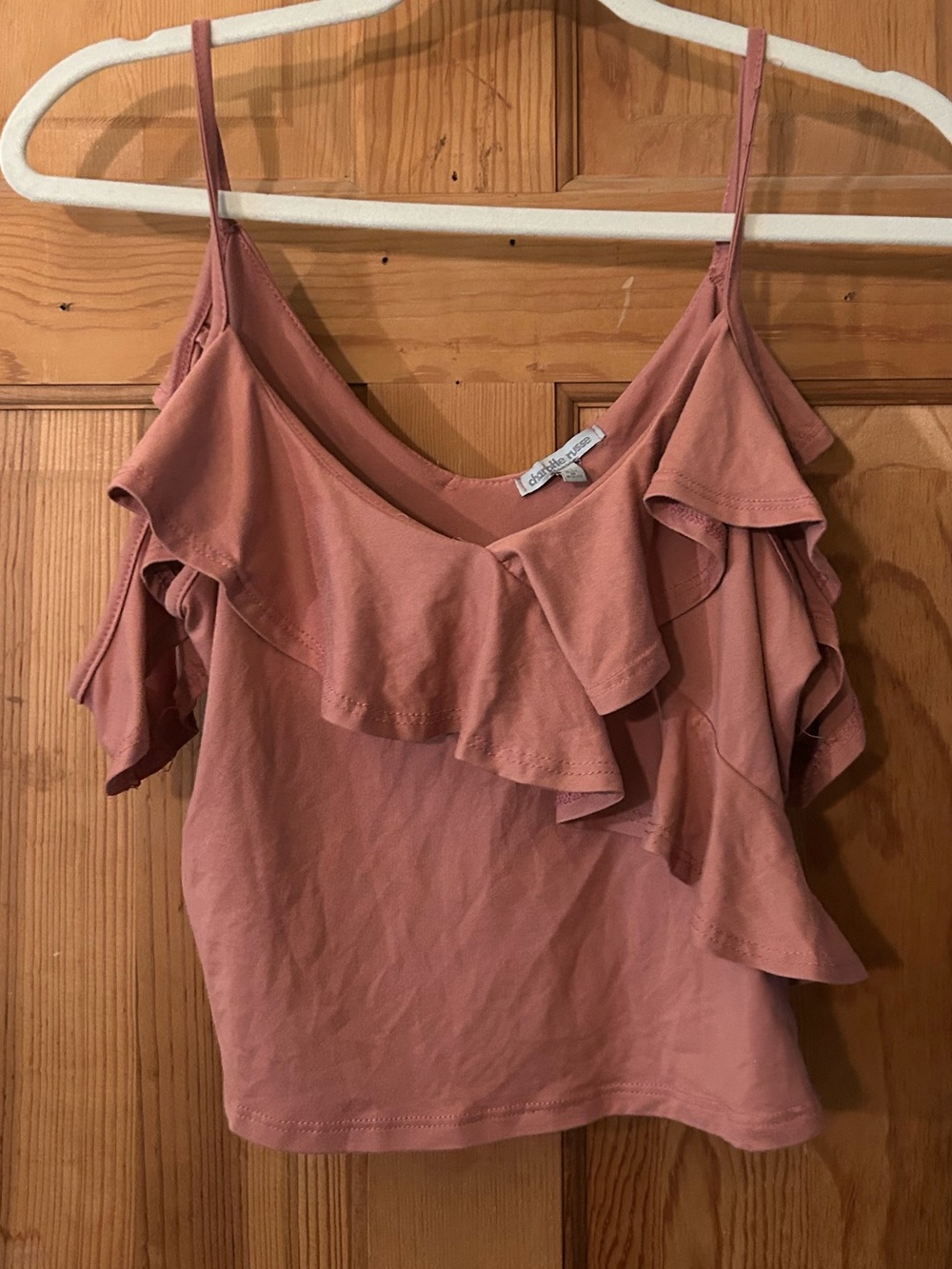 Charlotte Russe Mauve Pink Ruffle Cold-Shoulder Camisole